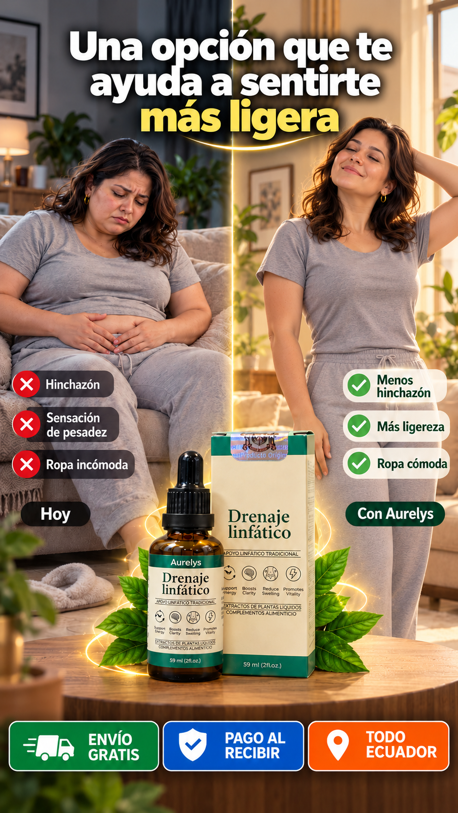 Una opción que te ayuda a sentirte más ligera: antes y después con Aurelys Drenaje Linfático