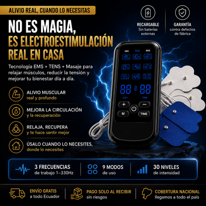 Masajeador Electroestimulador Muscular BSY269 — 4 Electrodos, Doble Canal