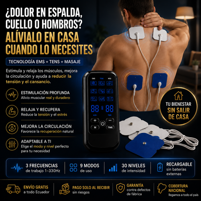 Masajeador Electroestimulador Muscular BSY269 — 4 Electrodos, Doble Canal