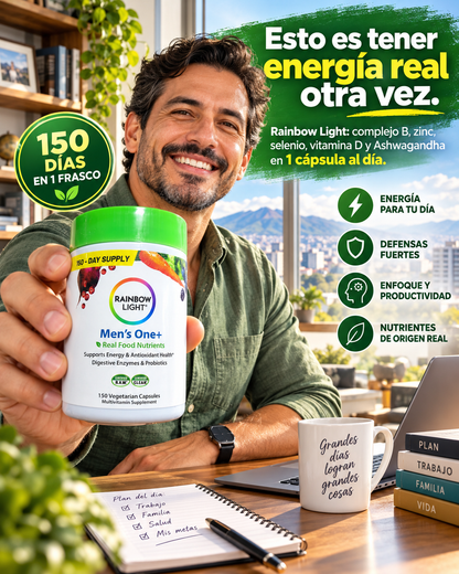 Hombre con energía y vitalidad gracias a Rainbow Light Multivitamínico masculino