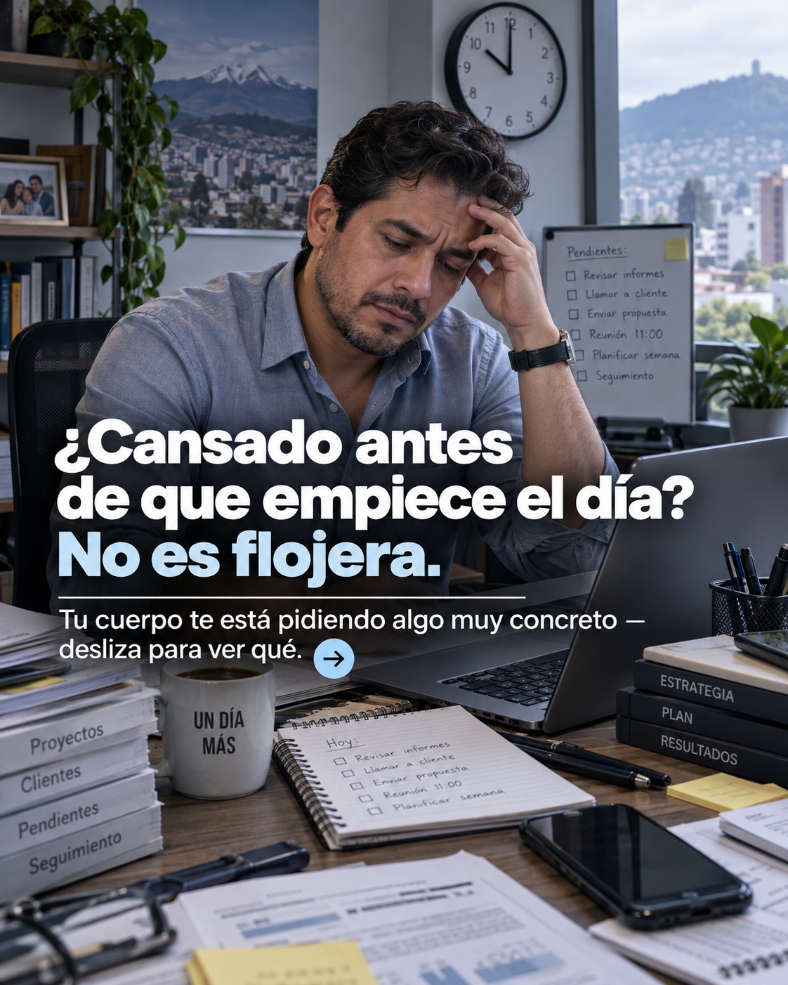 Hombre agotado y frustrado por falta de energía y defensas bajas