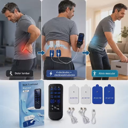 Masajeador Electroestimulador Muscular BSY269 — 4 Electrodos, Doble Canal